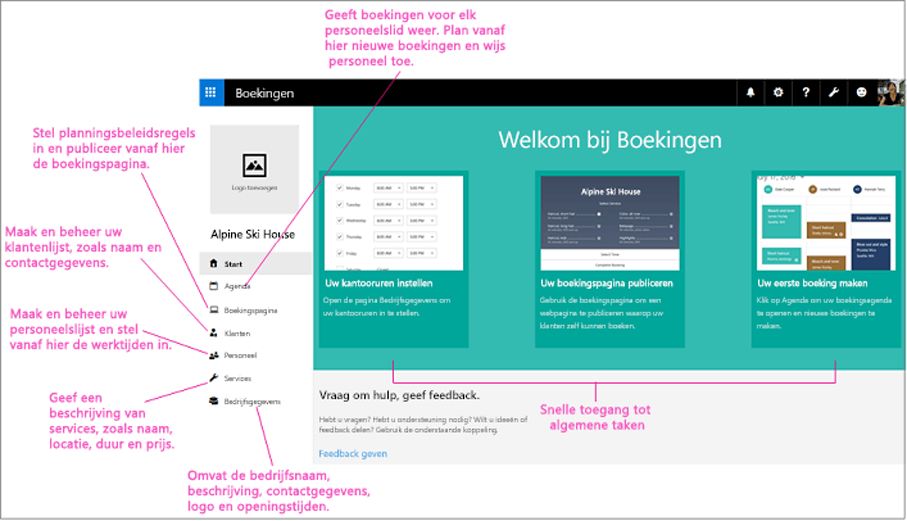 publieke zakelijke agenda MS Bookings